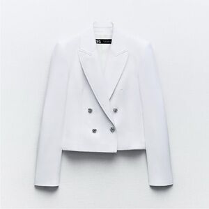 Zara Double-Breasted White Blazer
